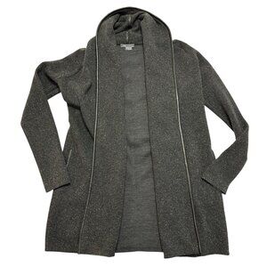 Vince Wool Blend Leather Trim Open Cardigan Sweater Size Womens XS Gray Classic